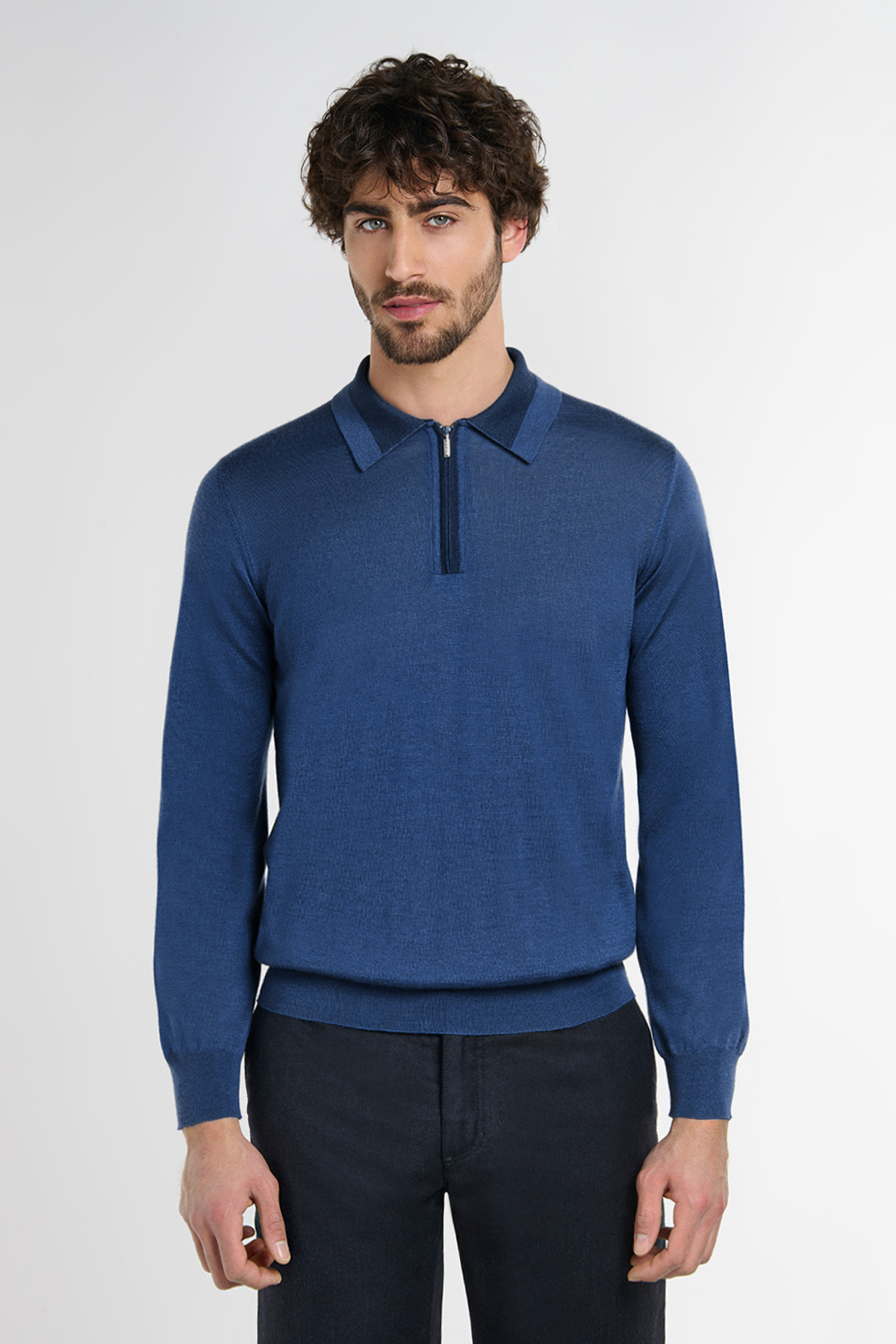 Blue abyss zipped polo shirt, long sleeves