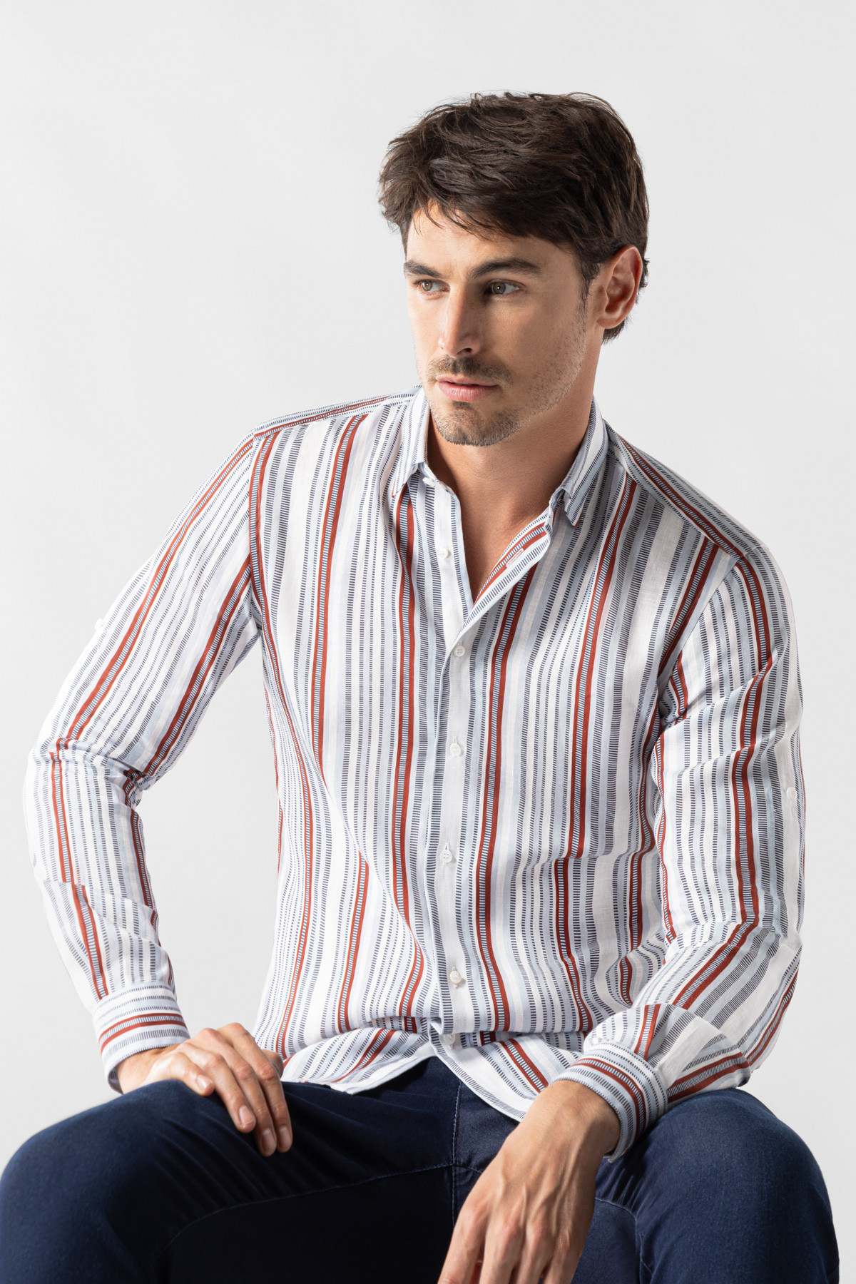 Sky-blue, white and red striped shirt