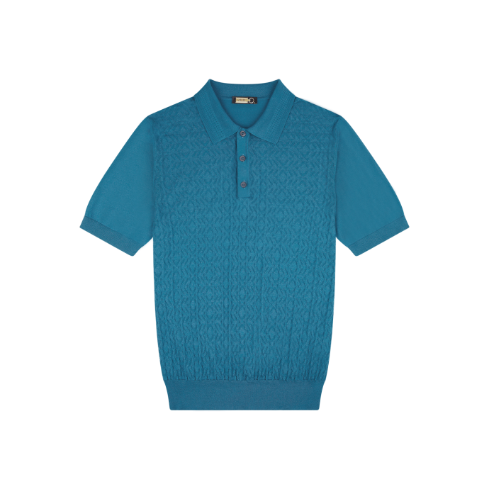 Teal blue buttoned polo shirt