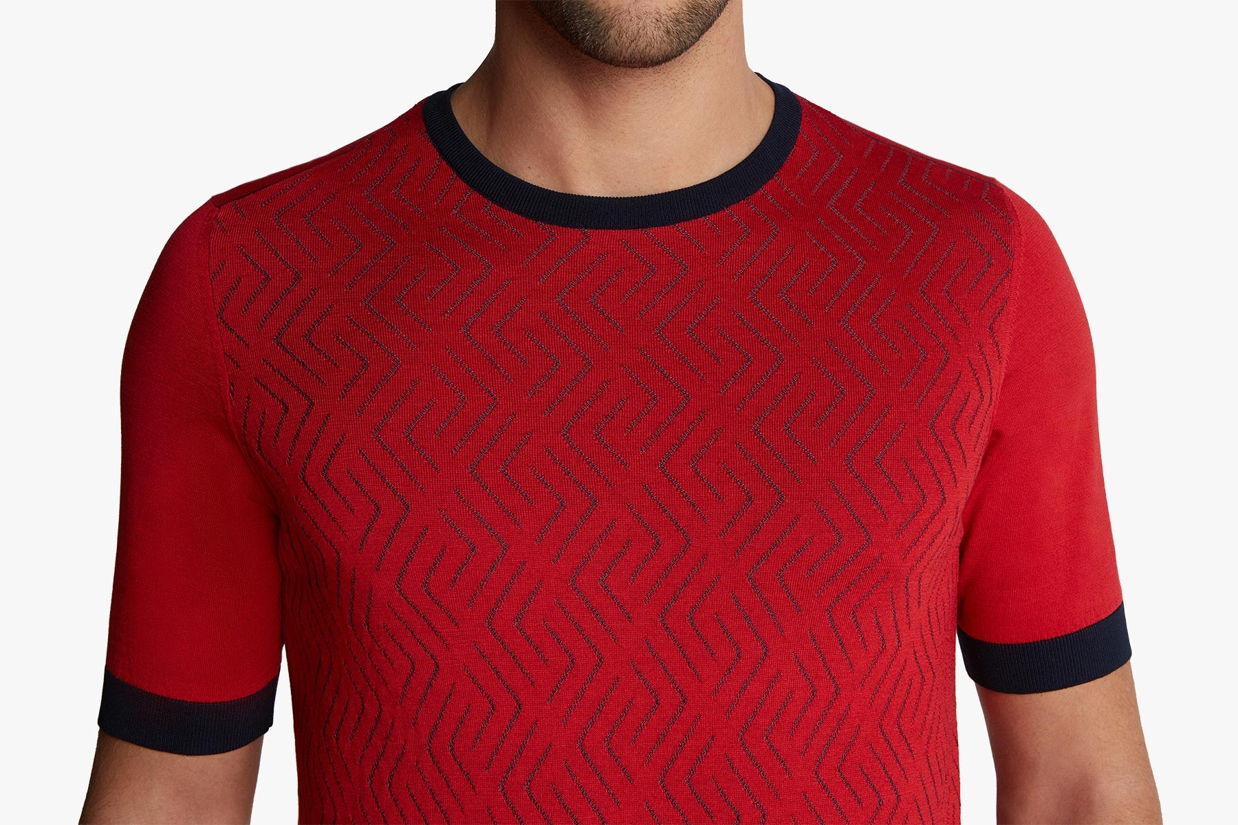 Red and navy knitted round neck T-shirt