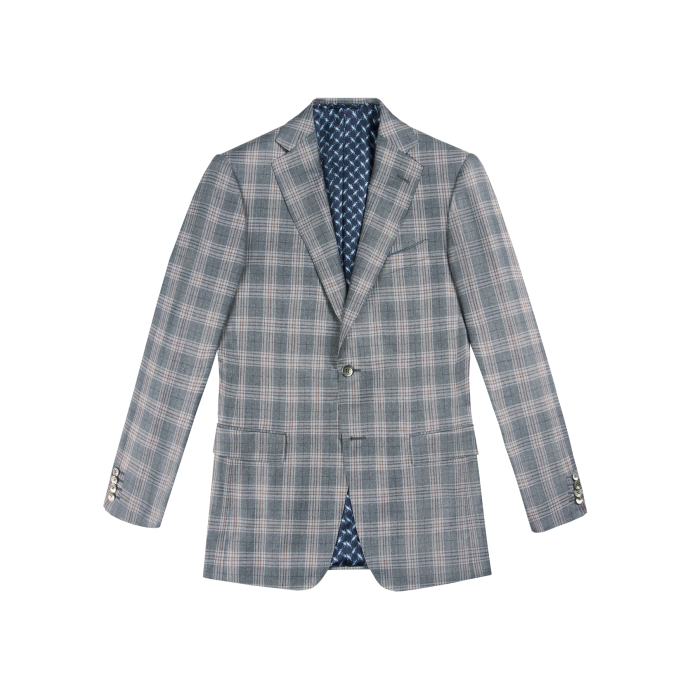 Blue-grey and brown checkered blazer